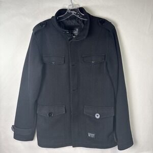 KR3W Mens Black Pea Coat Size M Preowned Great Condition